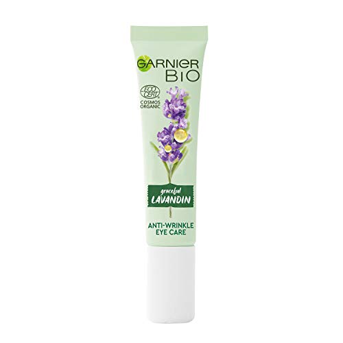 Garnier Cuidado de ojos antiarrugas, con lavanda regeneradora y con vitamina E para proteger contra los radicales libres, fórmula vegana, cosmética natural eficiente, Garnier Bio, 1 x 15 ml