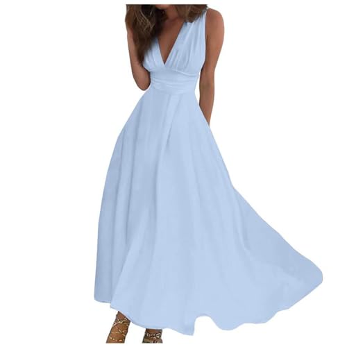 The Deal Sommerkleid Damen Lang Boho Kleid Ärmellos Strandkleid V-Ausschnitt Abendkleider Elegant Für Hochzeit Sommerkleider Leicht Und Luftig Hohe...