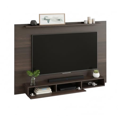 Image of FURNEASER Reyroy Wall Mounted TV Unit for Living Room | Wooden TV Panel with Floating Cabinet & Storage Shelf | Modern Entertainment Unit for Upto 60 Inch TV (Wenge)