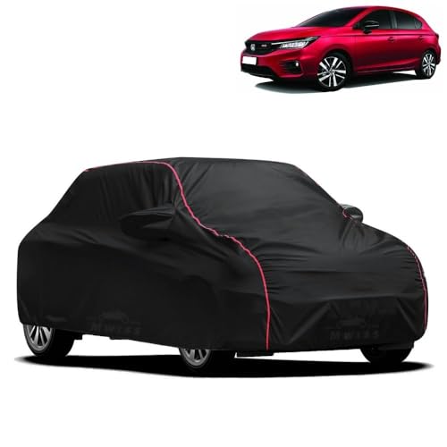 Image of Waterproof Car Cover for Honda All New City | All-Weather Protection, Dustproof & UV Resistant | Triple Stitched Mirror Pockets, Windproof Buckle Strap with Elastic Hem, Black-Red Piping