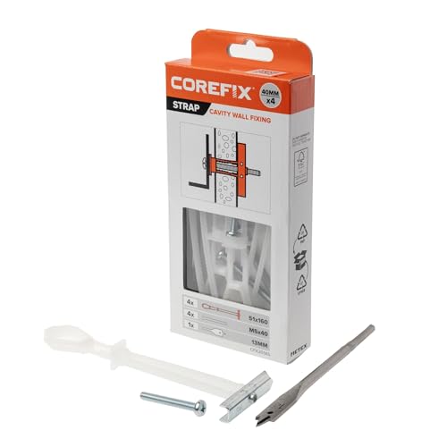 Corefix Strap – Chevilles À Bascule Pour Paroi Creuse, Lot De 4 (M5x40mm). Fixation Métallique Lourde Pour Placo, Mur Creux Et Parpaing. Installation Facile, Réglable Jusqu’à 35 mm.