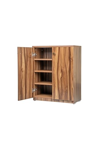 Image of Wooden Shoe Rack Cabinet with Doors, Engineered Wood 4 Tier Shoe Storage Organizer for 8-12 Pairs, Space Saving Shoe Stand for Home, Entryway, Bedroom, Living Room (Classic Walnut 4 Shelf)