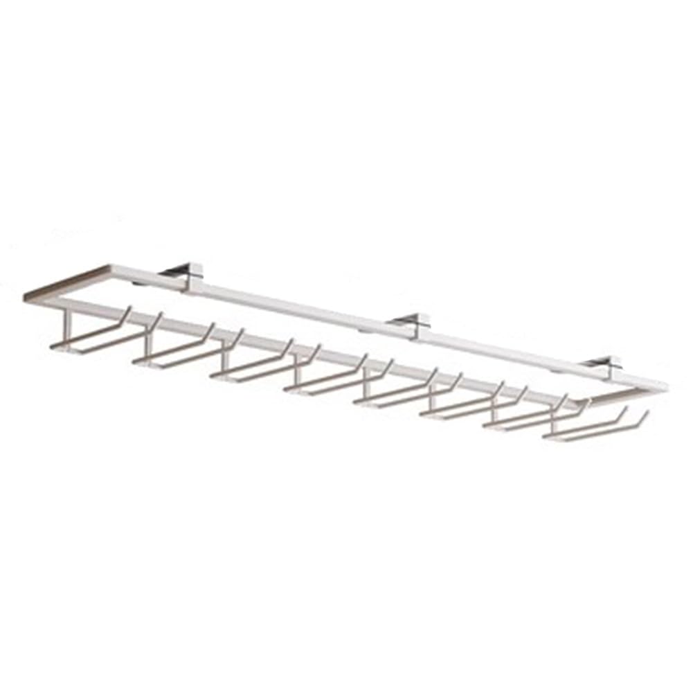 POLGDW Under Cabinet Wine Glass Rack Holder Large Metal Stemware Hanger for Bar or Kitchen 8 Slots (White)