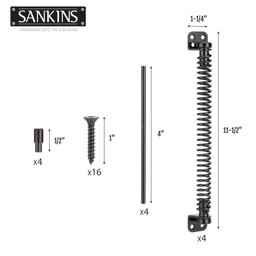 Image of 11-1 /2 inch Gate Spring Self Closing Heavy Duty Outdoor Door Spring Automatic Metal Gate Closure Hardware with Adjustable Tool for Wooden and Vinyl Fence, Black, 4PCS