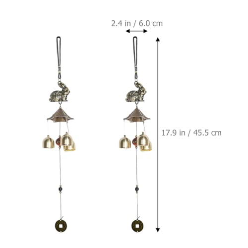 Ganazono H399YE358L709Q 2Pcs Brass Rabbit Wind Chime Antique Lucky Wind Chimes Feng Shui Wind Bell thumb #1
