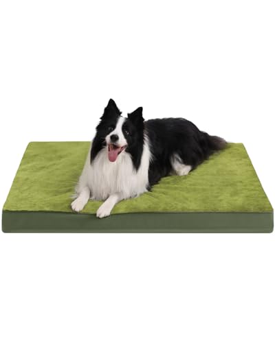 Image of KSIIA Orthopedic Dog Bed for Large Dogs with Waterproof Lining, Green,41x27 | Deluxe Soft Plush Dog Crate Bed, Washable Pet Mat with Removable Cover & Egg Crate Foam for Large Dogs Sleeping & Relaxing
