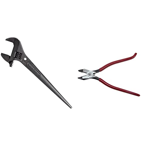 Klein Tools 3227 Extra Wide Adjustable Wrench & D201-7CSTA Linesman Pliers, Side Cutters with Spring Loaded Action, Ironworker Pliers have Aggressive Knurl and Tempered Handles