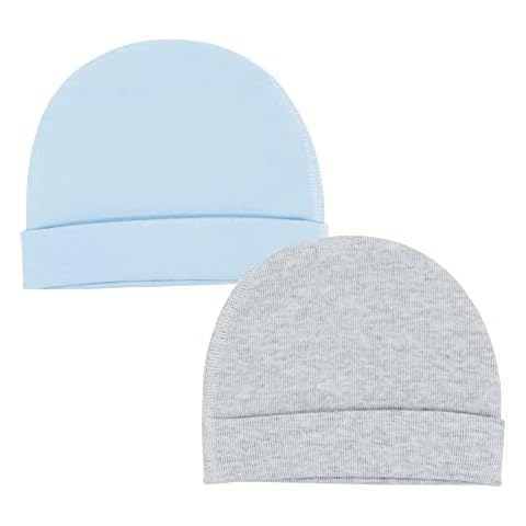 Snegyu 2 Pack Basic Newborn Hats Boys Cotton Beanie Caps Essential Infant Baby Hats 0-3 Months Blue/Grey Cover