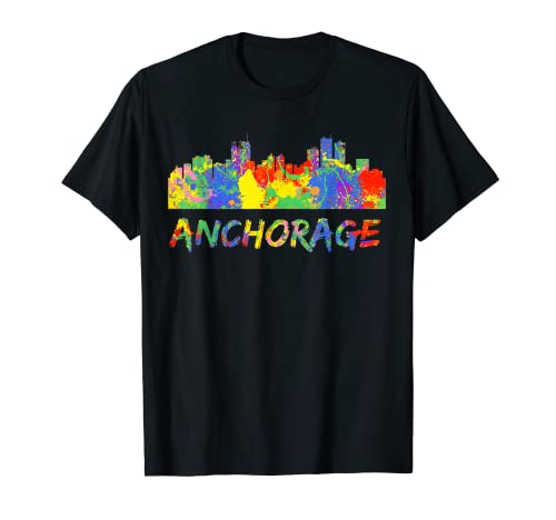 Anchorage Rainbow Art City Skyline Silueta Anchorage Camiseta