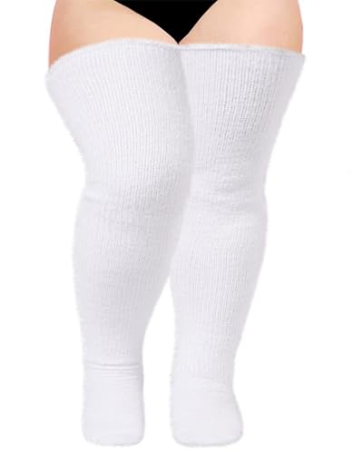 Image of Moon Wood Plus Size Plush Thigh High Socks for Women Fuzzy Stocking Thick Over the Knee Fleece Leg Warmers Boot Socks