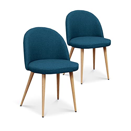 INTENSE DECO Lot de 2 chaises scandinaves Cecilia Tissu Bleu Canard