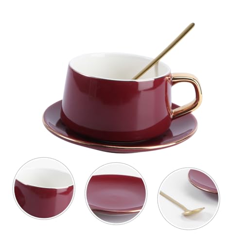 Juego de café de cerámica de alta calidad en color vino tinto y estilo minimalista 7