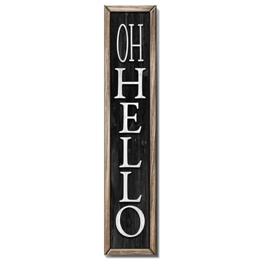 Spoontiques Oh Hello Porch Sign - Decorative Home Décor Wooden Signs - Rustic Outdoor Decoration - Durable and Weatherproof - Entryway Decoration - 8” x 40”