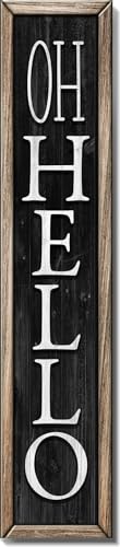 Image of Spoontiques Oh Hello Porch Sign - Decorative Home Decor Wooden Signs - Rustic Outdoor Decoration - Durable and Weatherproof - Entryway Decoration - 8 inch x 40 inch