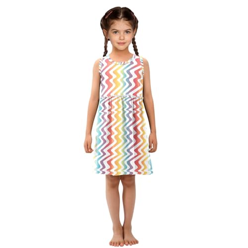 KLL Abstract Rainbow Stripes Girl Tank Dresses Swing Beach Sundress Spring Summer Round Neck4