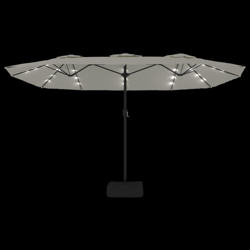 vidaXL Ombrellone a Doppia Testa con LED Bianco Sabbia 449x265 cm, ombrellone a Doppia Testa con LED, ombrellone a Doppia Testa, ombrellone da Giardino