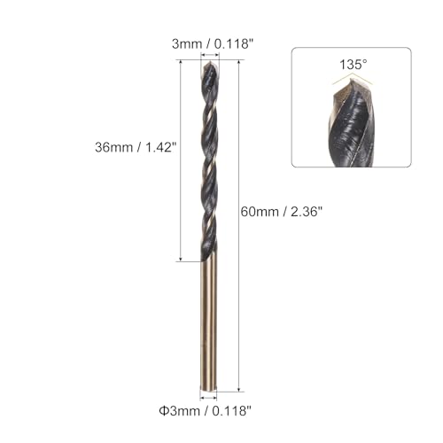 Uxcell A23101300UX0686 12Pcs Jobber Drill Bits 3Mm (0.118") Black Nitride & Gold Titanium Coated M2 High Speed Steel (Hss) Twist Drill Bits thumb #1