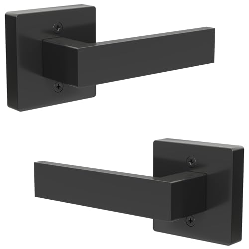 Ainozz Dummy Door Handles Interior - Pack of 2 Matte Black Door Handle Single Side Lever for Closet & French Doors | Ambidextrous Square Design Powder Coated Non-Turning and Non-Locking Handle