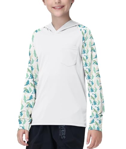ZITY Kids Rash Vest UPF 50+ Summer Shark Print Rash Guard Anti UV T Shirt Boys Long Sleeve Rapid Drying Lightweight Beach Holiday 5-15 Years White