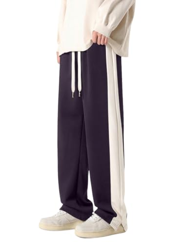 Image of GRECIILOOKS Trouser for Men | Man Relaxed Fit Trousers Twill Track Style | Straight Fit Wide Leg Trousers for Mens with Drawstring Waist | Korean Casual Travel Streetwear Pants