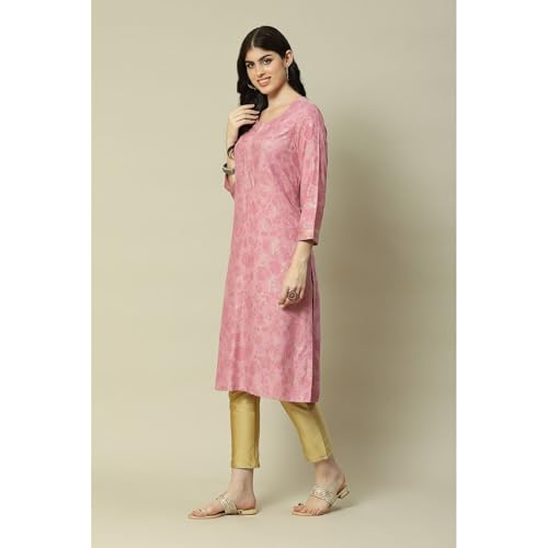 Image of Rangriti Blue Liva Straight Printed Kurta for Women
