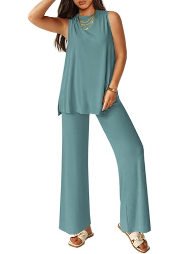 Image of PRETTYGARDEN Women's 2 Piece Lounge Set 2026 Summer Casual Tank Top Wide Leg Pants Matching Travel Outfits Clothes Tracksuit