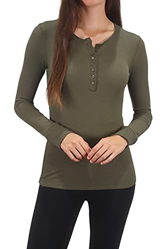 Pure Look Women's Long Sleeve Waffle Knit Stretch Cotton Thermal ...