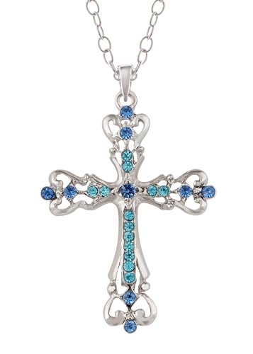 Image of Alilang Womens Black Silver Clear Crystal Rhinestones Celtic Holy Cross Pendant Necklace