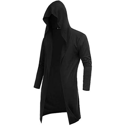 RAGEMALL Mens Long Cardigan Open Front Draped Lightweight Hooded Sweater with Pockets Black_L Cover