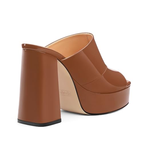 Image of Women Square Open Toe Platform Chunky Heel Slide Sandals | Slip On High Heel Dress Sandals, Elegant Formal Footwear For Wedding Club Evening Party Events