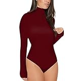 Lover-Beauty Mono Mujer Camiseta Body Manga Larga Cullo Alto Ajustado Sexy Slim Fit para Boda Fiesta Navidad Body Leotardo Body Stretch Bodycon Rojo