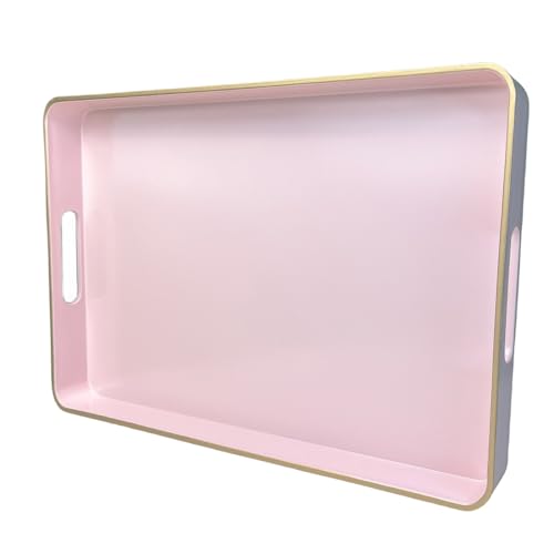 UOEKCS Pink Coffee Table Tray, Decorative Serving Tray with Handles,