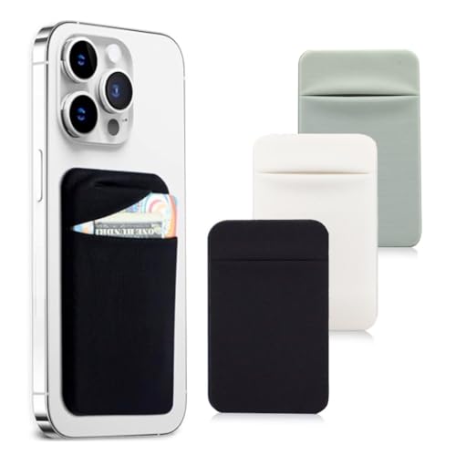 COYUN Paquete de 3 soportes adhesivos para tarjetas de teléfono, tarjetero, para la parte posterior del teléfono, compatible con la mayoría de teléfonos celulares(Negro+Blanco+Gris)