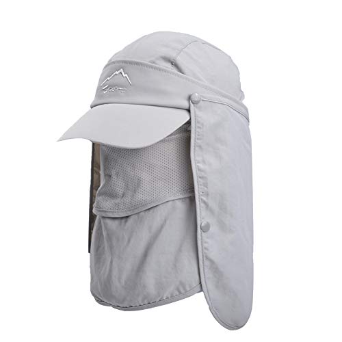 Lazzon Hombres Mujer Gorra para el Sol Anti-UV Pesca con Proteccion de Cuello ala Ancha Secado Secado rápido extraíble Sombrero Equitación Camping Senderismo (Gris Claro) Cover