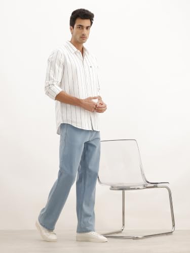 Image of WROGN Men's 100% Cotton Shirt | Yarn Dyed Stripe Print | Slim Fit