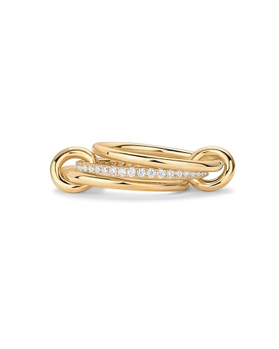 pavoi 14k gold plated interlocked stackable rings for women - statement mixed metals multi ring stack - cubic zirconia two-toned connected bands stacking jewelry