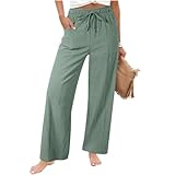 VBTAPA Petite Linen Pants Light Weight Pants for Women Summer High Waisted Wide Leg Palazzo Pant Summer Boho Casual Drawstring Beach Lounge Trousers 2026 Fashion Mint Green L