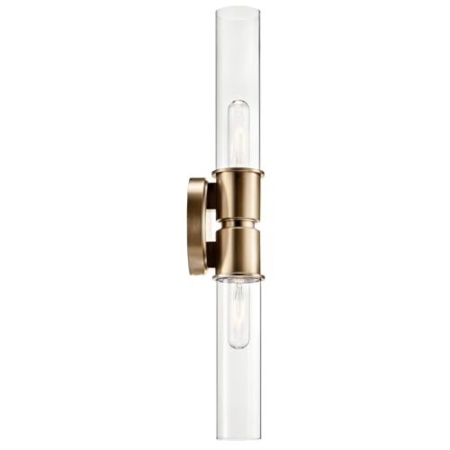 Image of Kichler Aviv 2-Light Wall Sconce, Modern Light with Clear Glass in Champagne Bronze, for Bedroom, Laundry Room, Kitchen or Hallway (24 inch x 5.5 inch), 52654CPZ