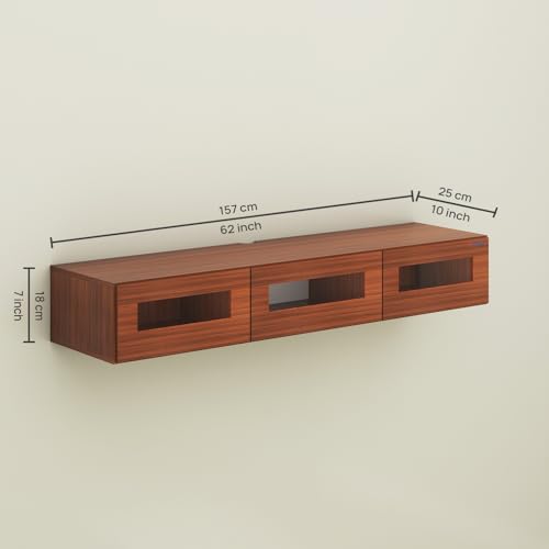 Image of Anikaa Rayza Wall Mount Modern Floating TV Unit for Living Room | 3 Closed Storage cabinets with hinged Door - 3 Blue LED Light | Ideal for UP to 65 Inch TV (Walnut Finish - DIY Installation)