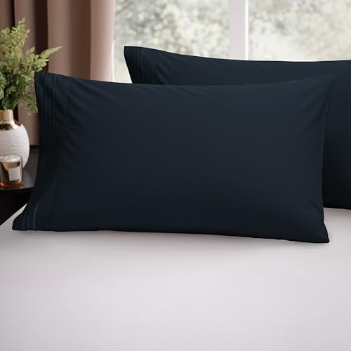 Image of Elegant Comfort Luxury Ultra-Soft 2-Piece Pillowcase Set 1500 Thread Count Egyptian Quality Microfiber Double Brushed-100% Hypoallergenic-Wrinkle Resistant, California King, Black