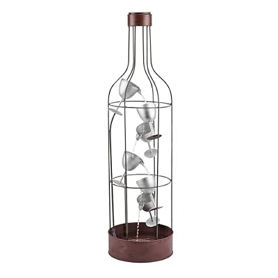 Alpine Corporation IPS210 Outdoor Floor Rustic Eclectic Bottle Shaped Water Fountain with Tiered Wine Glasses, 44", Brown