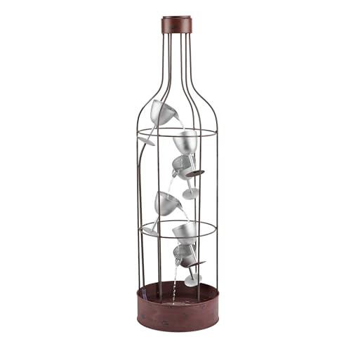 Alpine Corporation IPS210 Outdoor Floor Rustic Eclectic Bottle Shaped Water Fountain with Tiered Wine Glasses, 44