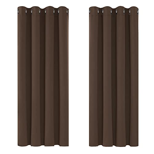Deconovo Curtains Mocha Super Soft Thermal Insulated Eyelet Blackout Curtains Bedroom 46 x 54 Inch Drop Dark Mocha 2 Panels