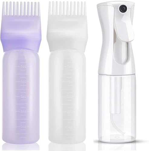Image of 3 PCS Plastic Hair Dye Oil Applying Applicator with Graduated Scale, Root Comb Applicator and Continuous Spray Bottle, 200ml(white)