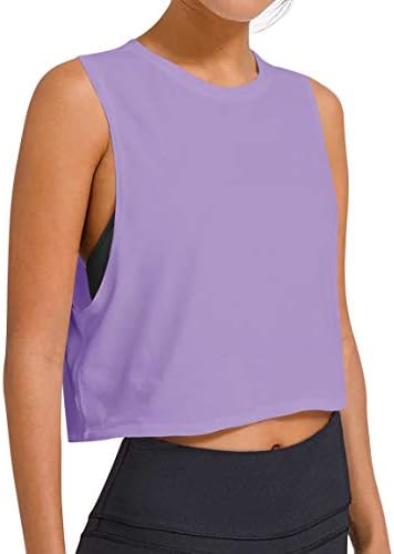 LASLULU Womens Workout Top Sleeveless Sport Shirts Flowy Crop Casual Tunic Tops Athletic Muscle Tank Running Yoga Tank Top Gym Crop Top for Teen Girls(Purple Medium)