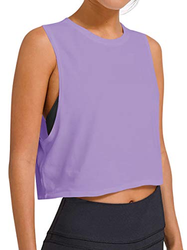 Laslulu Womens Workout Top Sleeveless Sport Shirts Flowy Crop Casual Tunic Tops Athletic Muscle Tank Running Yoga Tank Top Gym Crop Top For Teen Girls(Purple Small) #TOP21