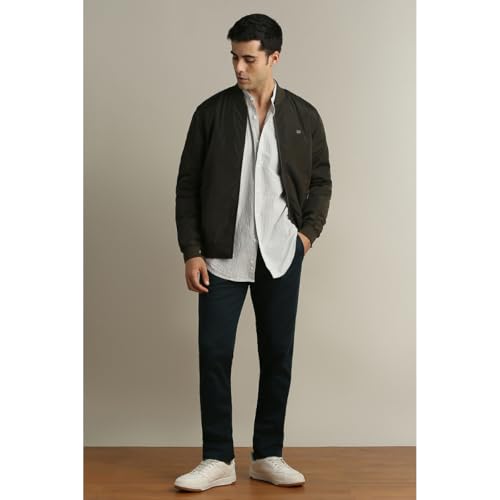 Image of Peter England Men's Super Slim Fit Stretchable Cotton Satin Casual Trousers | Office Sleek & Trendy Look