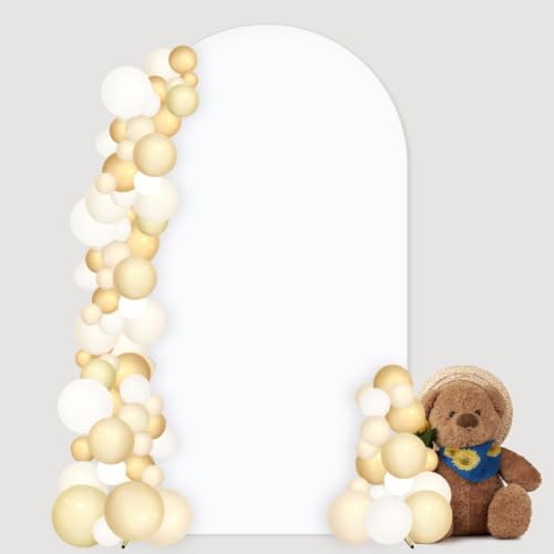Image of MLMC 6FT Arch Backdrop Cover White Fitted Spandex Backdrop Stand Cover Stretchy Round Top Chiara Arch Cover for Baby Shower Birthday Party Wedding Ceremony Photography Background Decor 6x2.6FT
