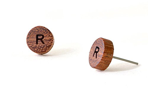 Monogram Stud Earrings, Wood Stud Earrings, Initial Wood Earrings, Silver 925, Mahogany Earrings, Stud Earrings, Personalized Stud Earring, Post Earrings, Wood Earrings