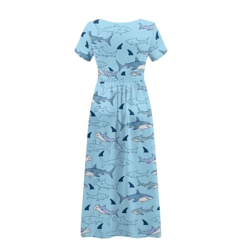 Image of Women's Fall Summer Short Sleeve Ankle Length V-Neck Party Dress with Pockets Size S-3XL
